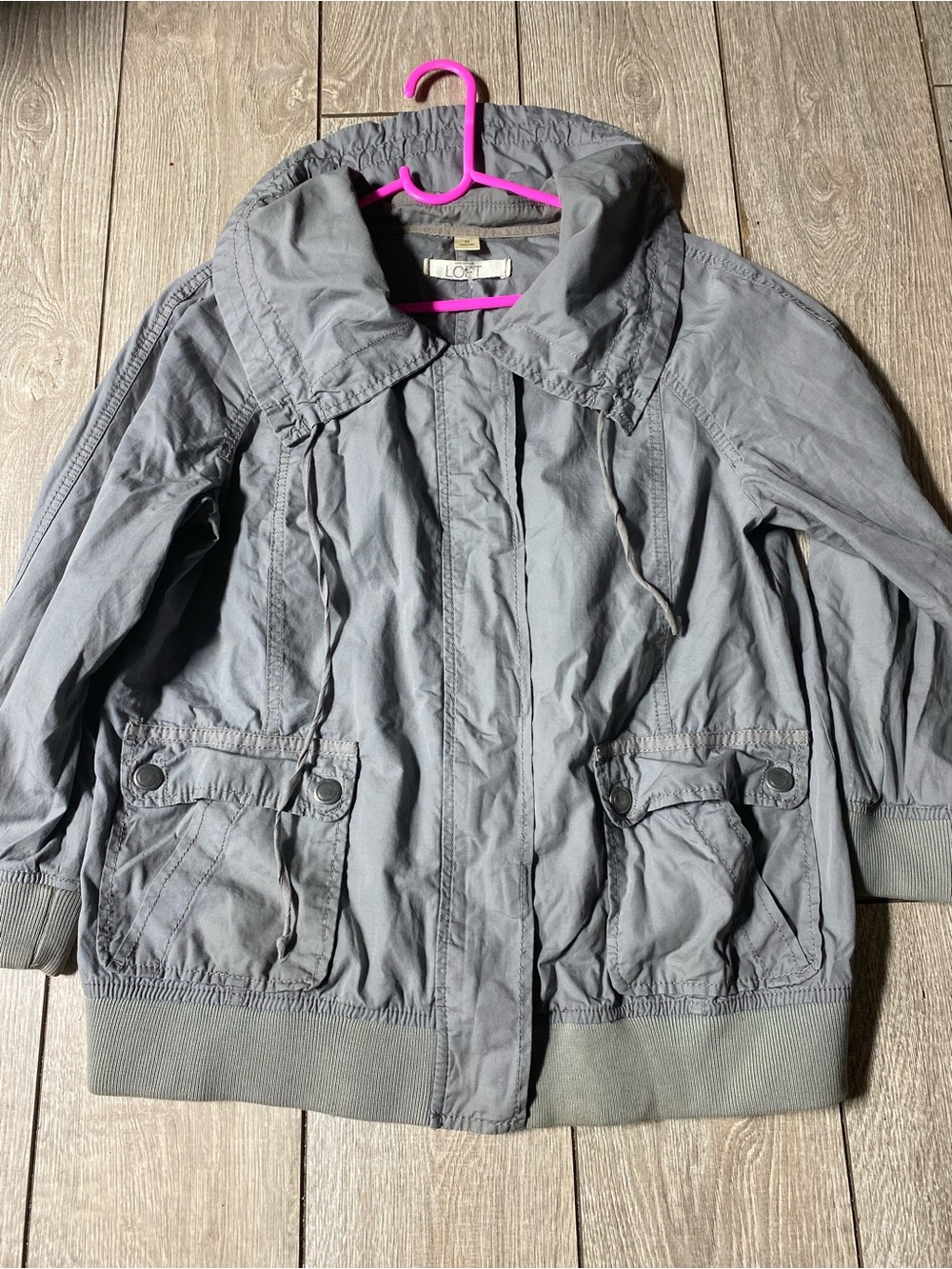Ann Taylor LOFT Cotton Womens Light Weight Jacket Size M Gray Drawstring Collar